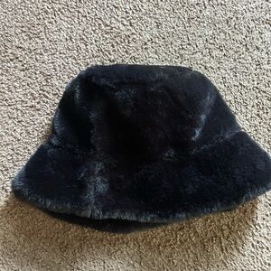 Black Faux Fur Bucket Hat